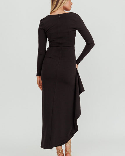 Black Long Sleeve Thigh Split Dress