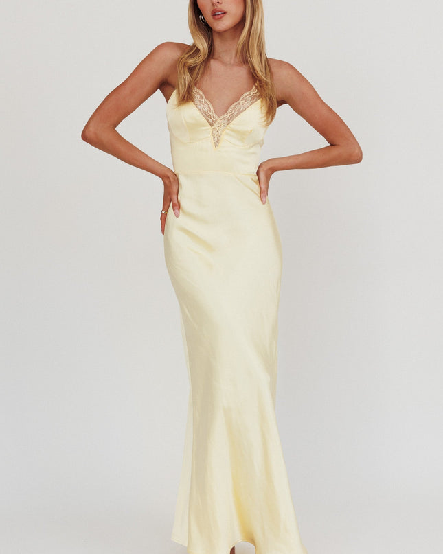 Lemon Love Lace Trim Maxi Dress