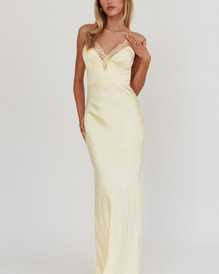 Lemon Love Lace Trim Maxi Dress