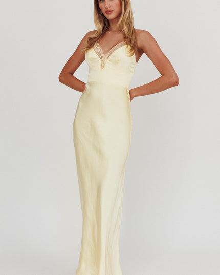 Lemon Love Lace Trim Maxi Dress