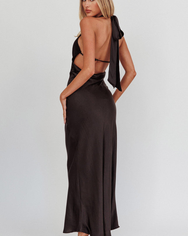Black Mesh Bodice Halter Maxi Dress