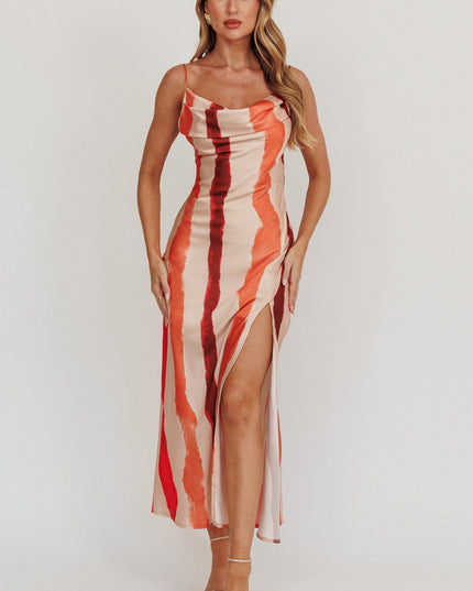Peach Cowl Bust Split Maxi Dress