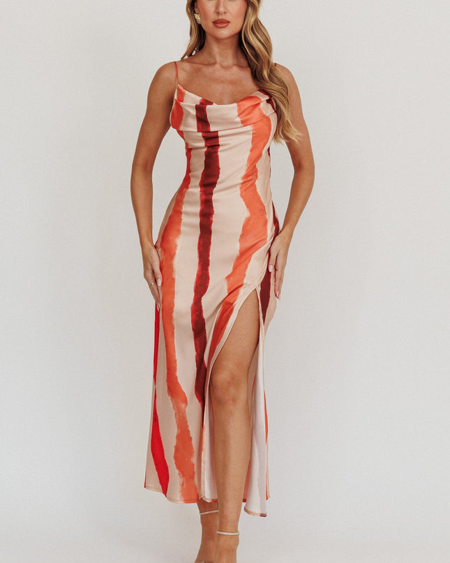 Peach Cowl Bust Split Maxi Dress