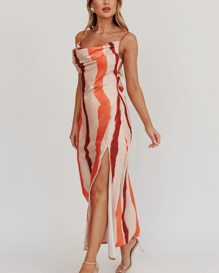 Peach Cowl Bust Split Maxi Dress