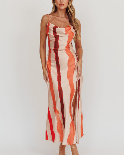 Peach Cowl Bust Split Maxi Dress