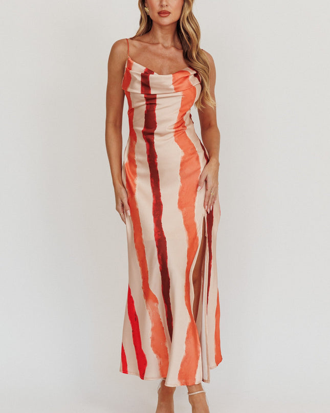 Peach Cowl Bust Split Maxi Dress