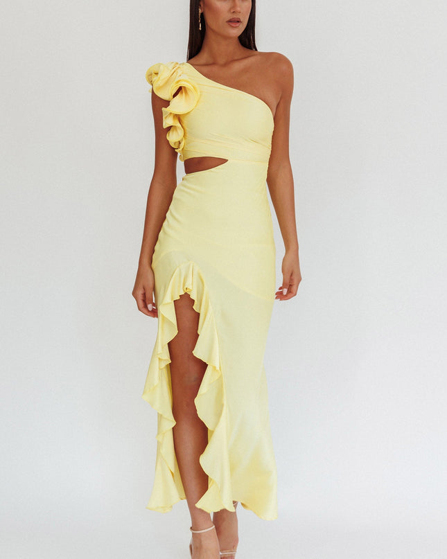 Yellow One-Shoulder Split Maxi Dress