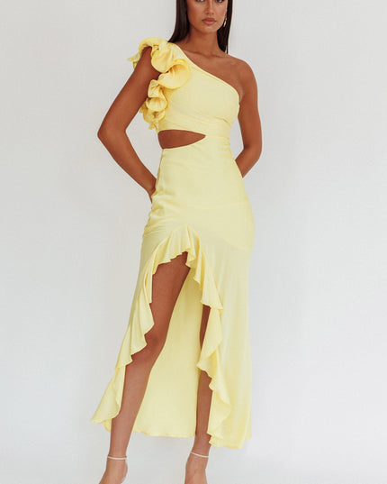 Yellow One-Shoulder Split Maxi Dress