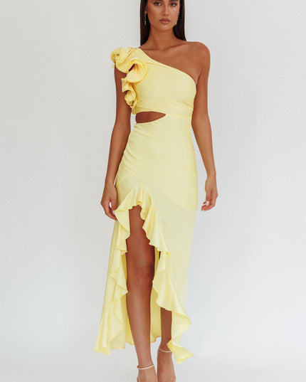 Yellow One-Shoulder Split Maxi Dress
