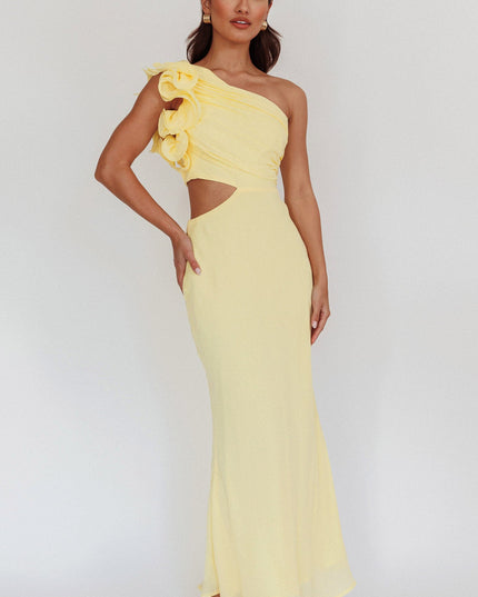 Yellow One-Shoulder Ruffle Maxi Dress