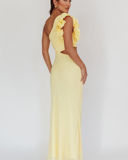 Yellow One-Shoulder Ruffle Maxi Dress