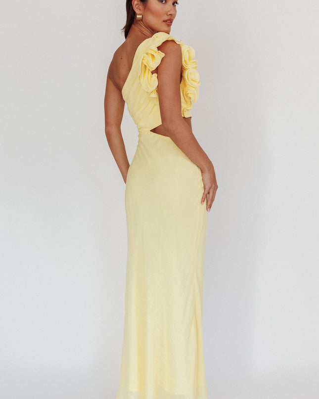Yellow One-Shoulder Ruffle Maxi Dress