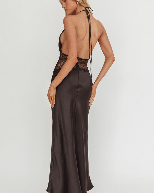 Black Lace Waist Halter Maxi Dress