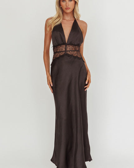 Black Lace Waist Halter Maxi Dress