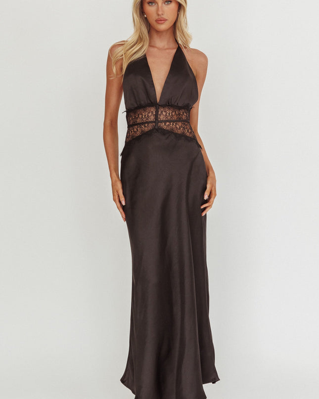 Black Lace Waist Halter Maxi Dress