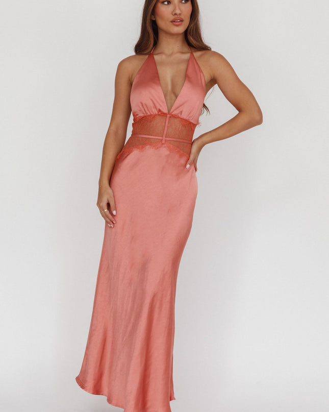 Rose Lace Waist Halter Maxi Dress