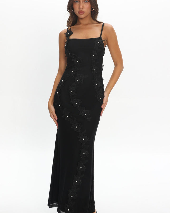 Black Dreaming Floral Pearl Maxi Dress
