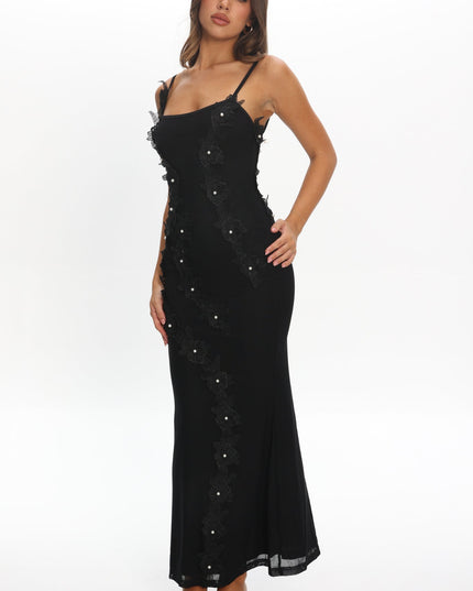 Black Dreaming Floral Pearl Maxi Dress