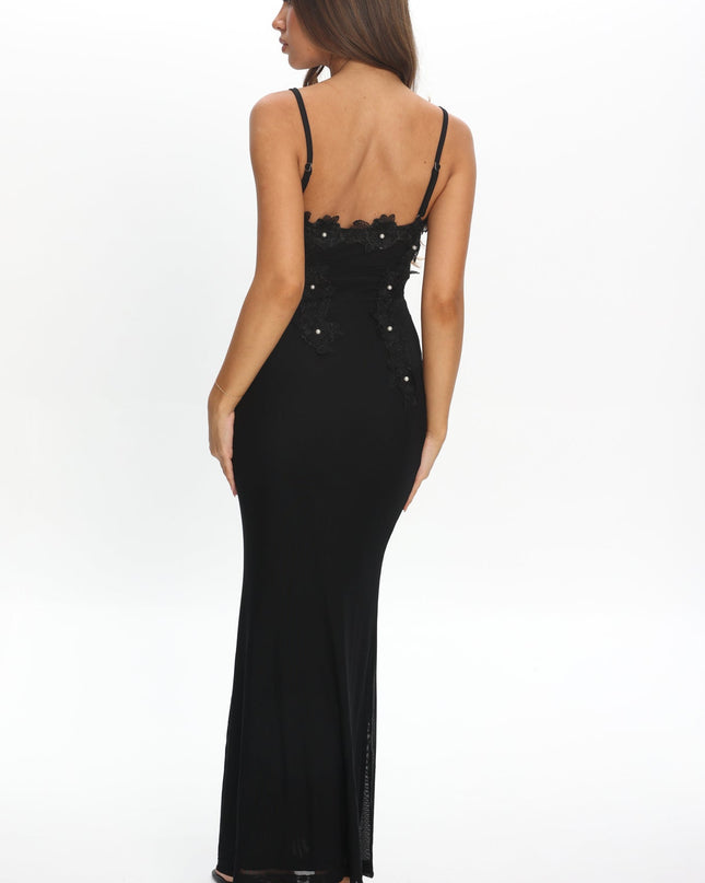 Black Dreaming Floral Pearl Maxi Dress