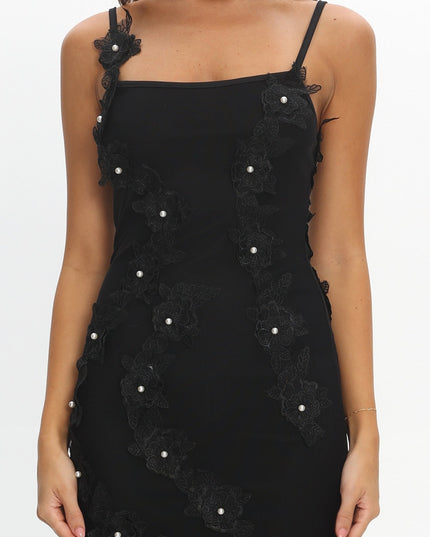 Black Dreaming Floral Pearl Maxi Dress