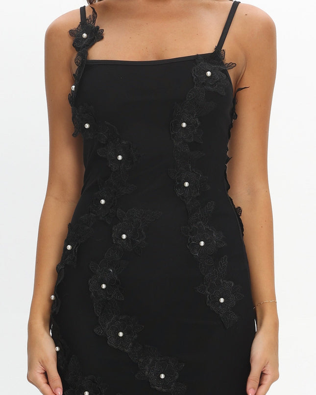 Black Dreaming Floral Pearl Maxi Dress