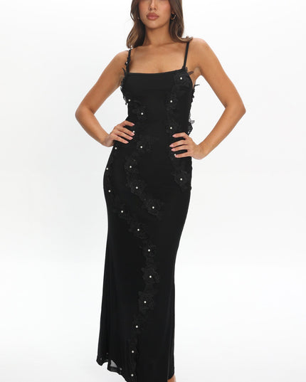 Black Dreaming Floral Pearl Maxi Dress