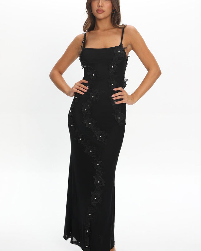 Black Dreaming Floral Pearl Maxi Dress