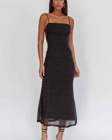 Black Rhinestone Overlay Maxi Dress