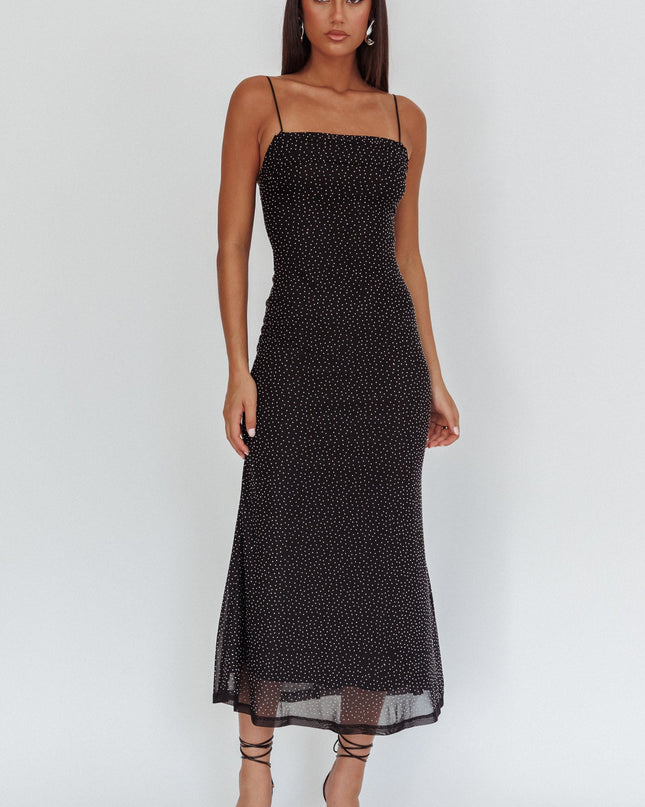 Black Rhinestone Overlay Maxi Dress