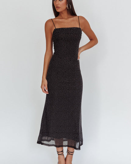Black Rhinestone Overlay Maxi Dress