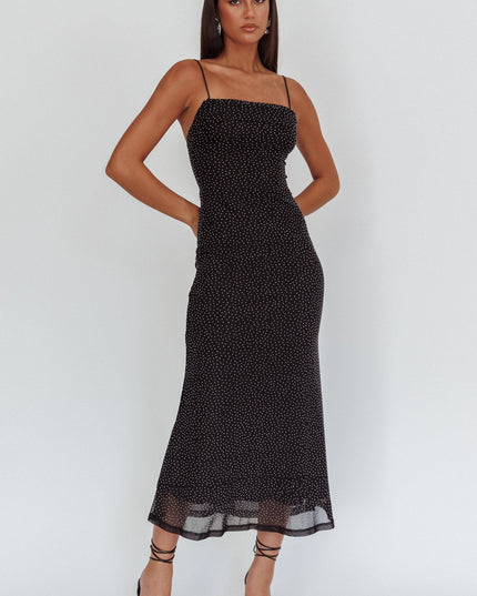 Black Rhinestone Overlay Maxi Dress