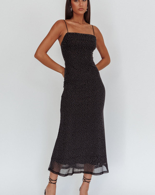 Black Rhinestone Overlay Maxi Dress