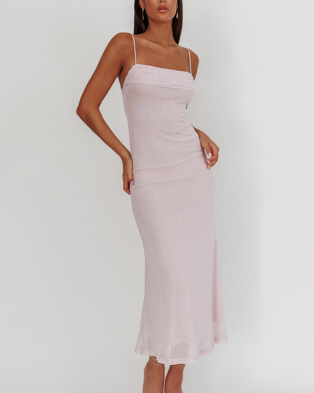 Lilac Rhinestone Overlay Maxi Dress