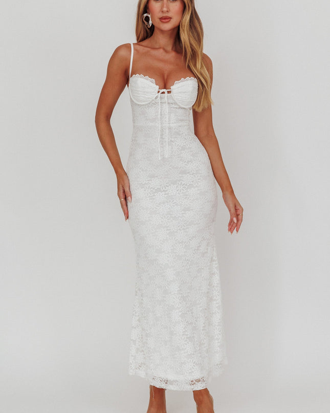 White Tied Bust Lace Maxi Dress