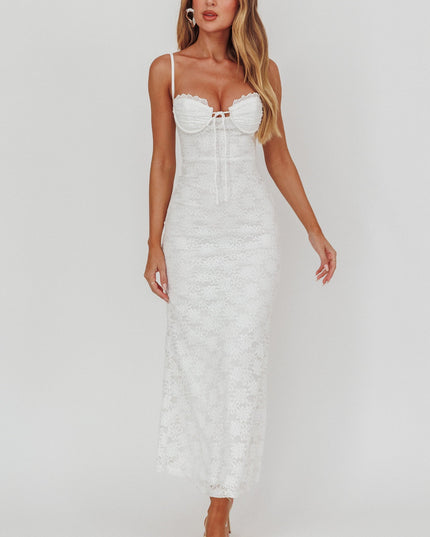 White Tied Bust Lace Maxi Dress