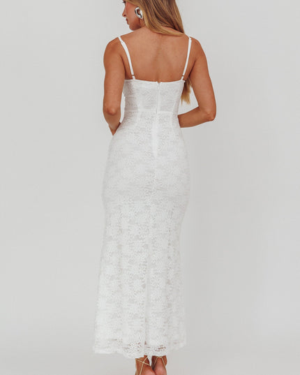 White Tied Bust Lace Maxi Dress