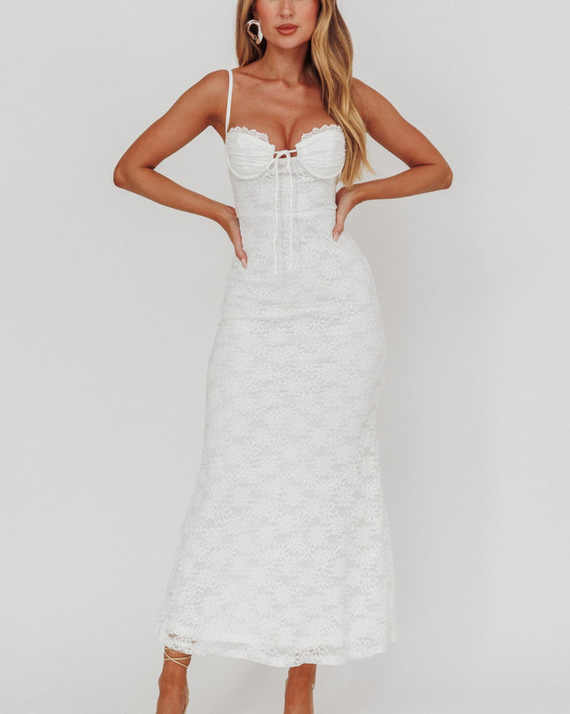 White Tied Bust Lace Maxi Dress