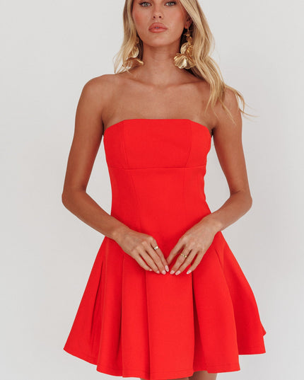 Red Strapless Pleat Mini Dress