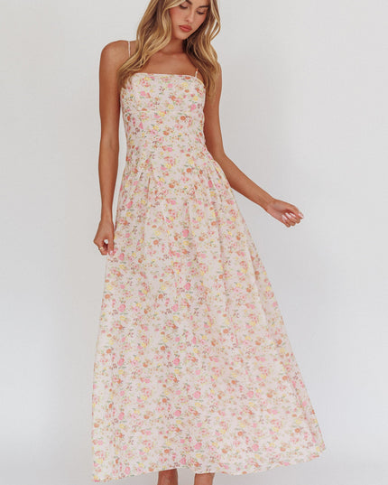 Pink Daisy Day Basque Waist Maxi Dress Floral