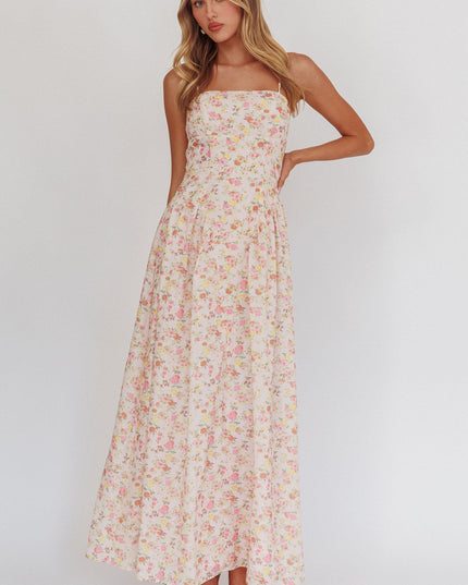 Pink Daisy Day Basque Waist Maxi Dress Floral