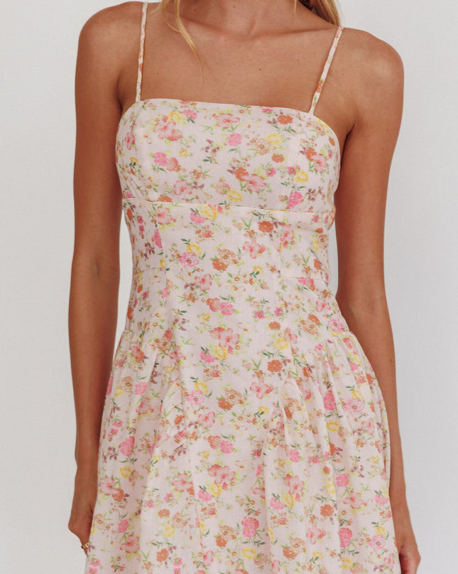 Pink Daisy Day Basque Waist Maxi Dress Floral