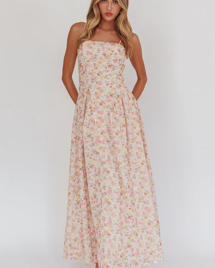 Pink Daisy Day Basque Waist Maxi Dress Floral
