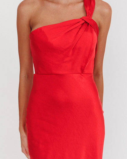 Red Satin One Shoulder Maxi Dress