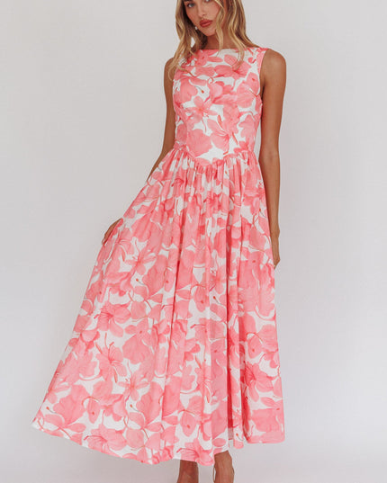 Pink Low Back Maxi Dress Floral
