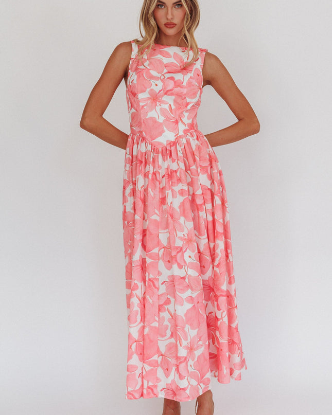 Pink Low Back Maxi Dress Floral