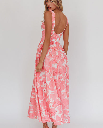 Pink Low Back Maxi Dress Floral