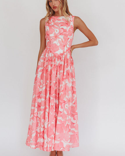 Pink Low Back Maxi Dress Floral