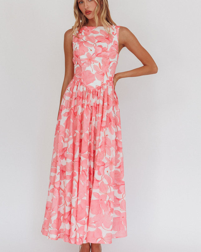 Pink Low Back Maxi Dress Floral