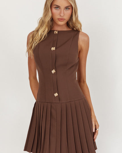 Pleat Skirt Button Mini Dress Coco