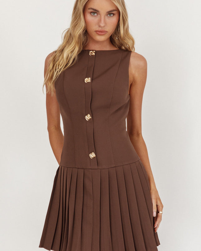 Pleat Skirt Button Mini Dress Coco
